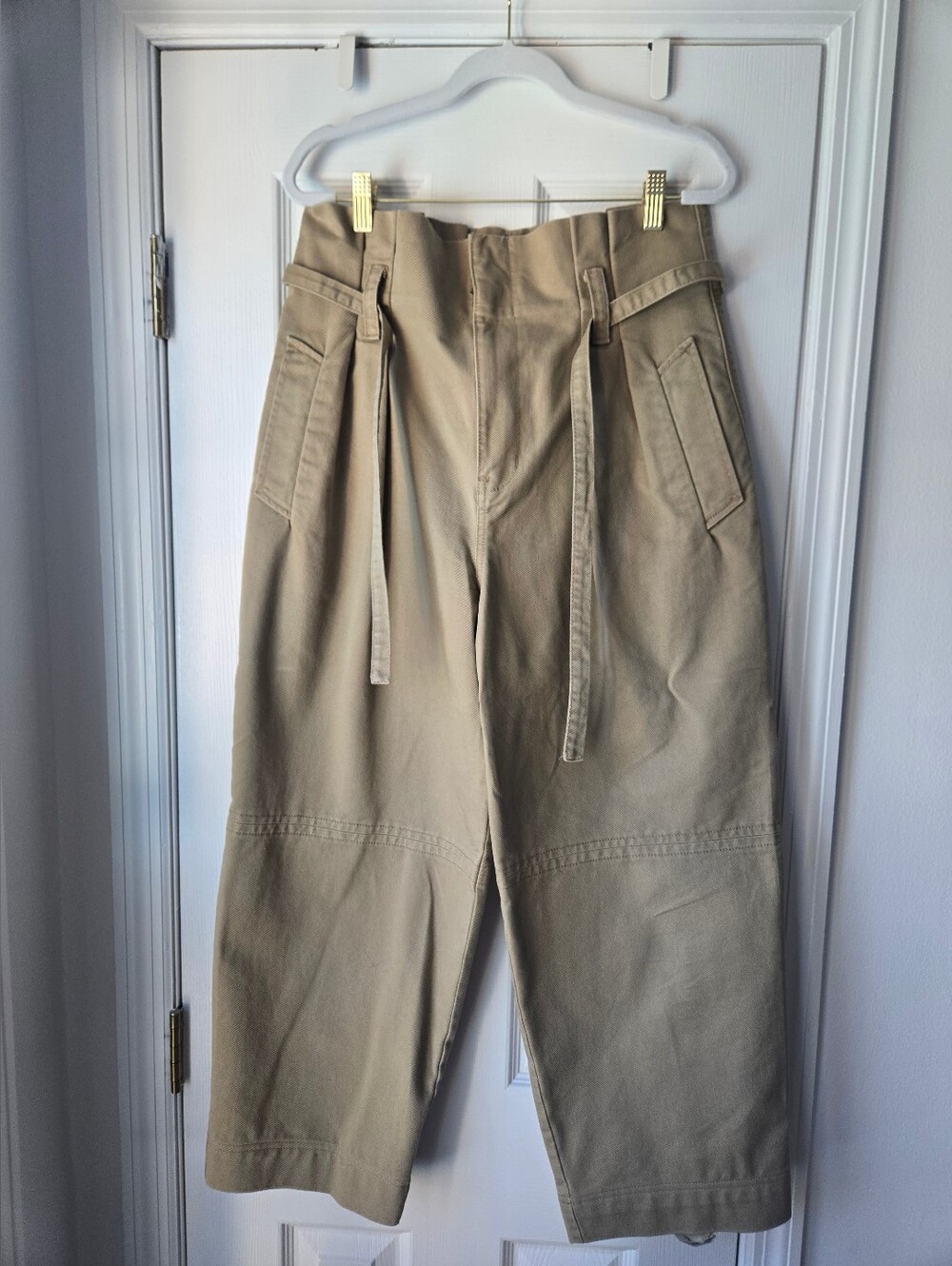 Madewell Khaki High-Rise Cargo Wide-Leg Pants